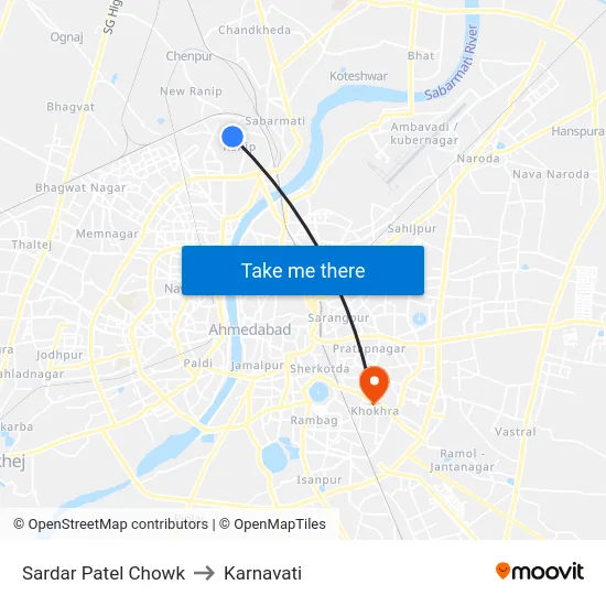 Sardar Patel Chowk to Karnavati map