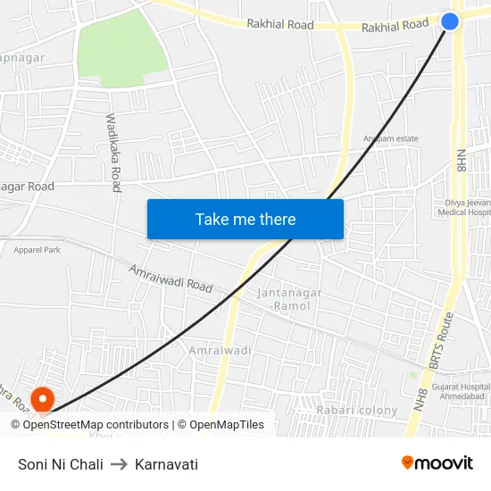 Soni Ni Chali to Karnavati map