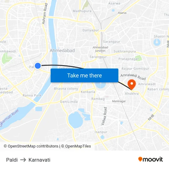 Paldi to Karnavati map