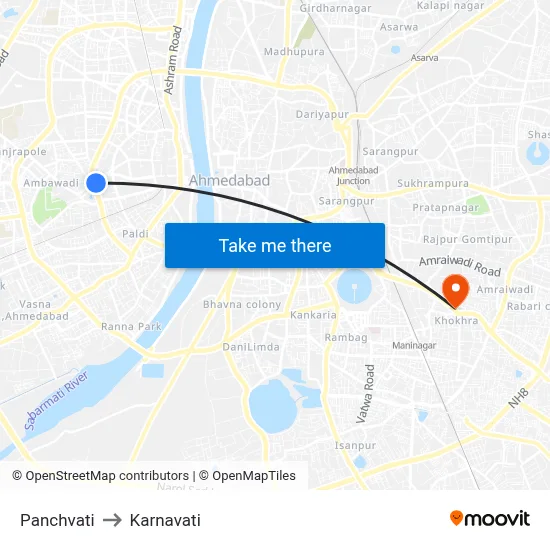 Panchvati to Karnavati map