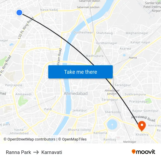 Ranna Park to Karnavati map