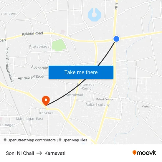 Soni Ni Chali to Karnavati map