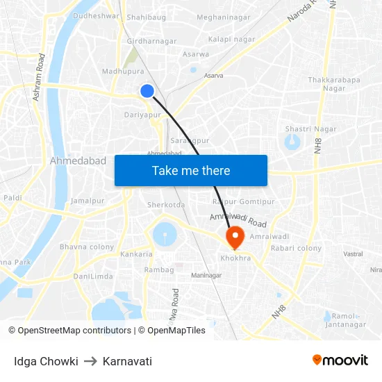 Idga Chowki to Karnavati map