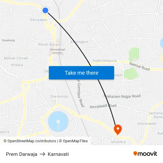 Prem Darwaja to Karnavati map
