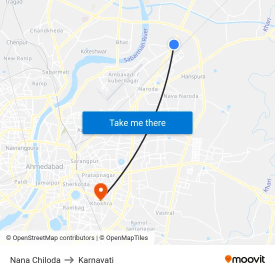 Nana Chiloda to Karnavati map