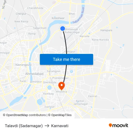Talavdi (Sadarnagar) to Karnavati map