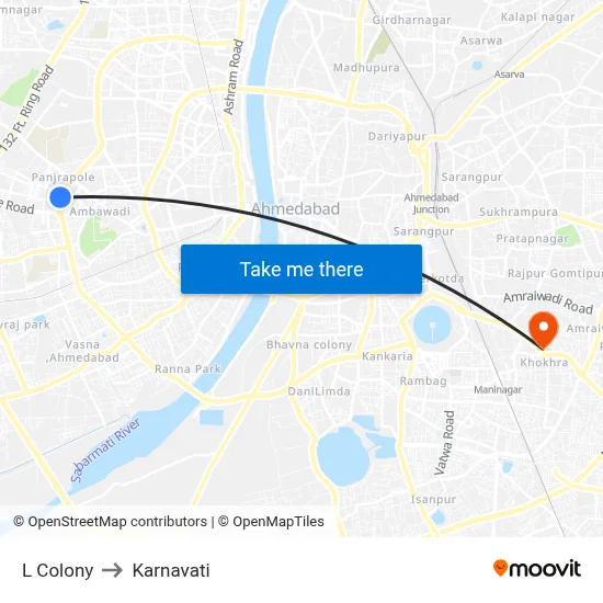 L Colony to Karnavati map