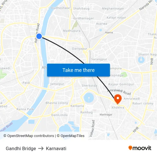 Gandhi Bridge to Karnavati map