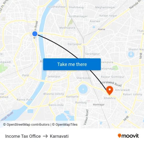 Income Tax Office to Karnavati map