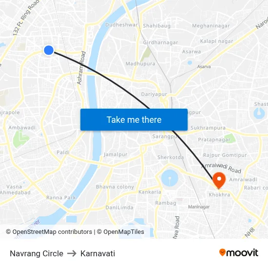 Navrang Circle to Karnavati map