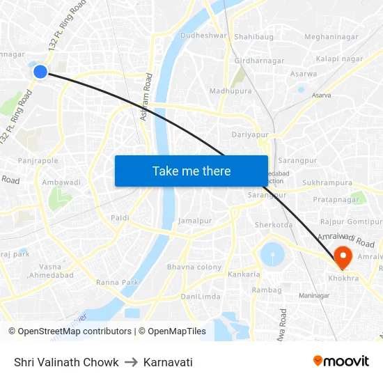 Shri Valinath Chowk to Karnavati map