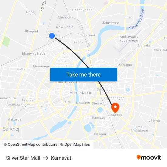 Silver Star Mall to Karnavati map