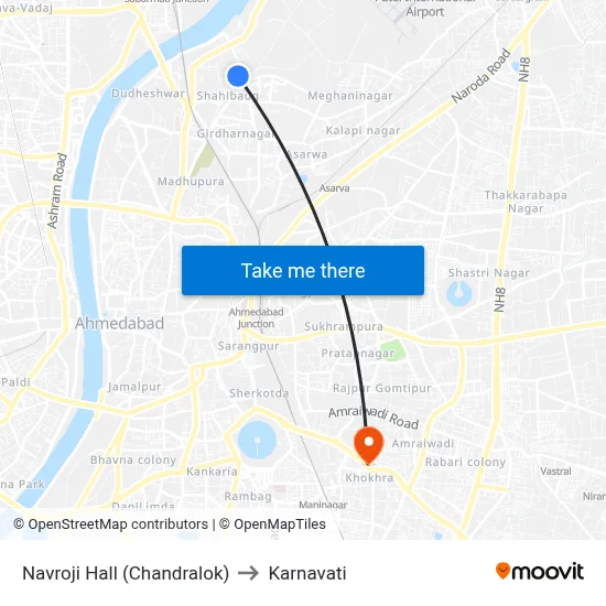 Navroji Hall (Chandralok) to Karnavati map