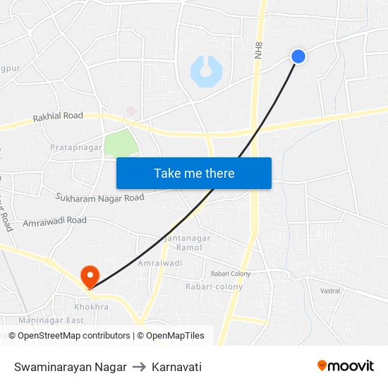 Swaminarayan Nagar to Karnavati map