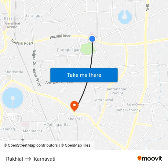 Rakhial to Karnavati map