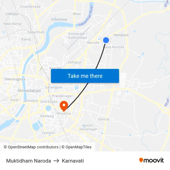 Muktidham Naroda to Karnavati map