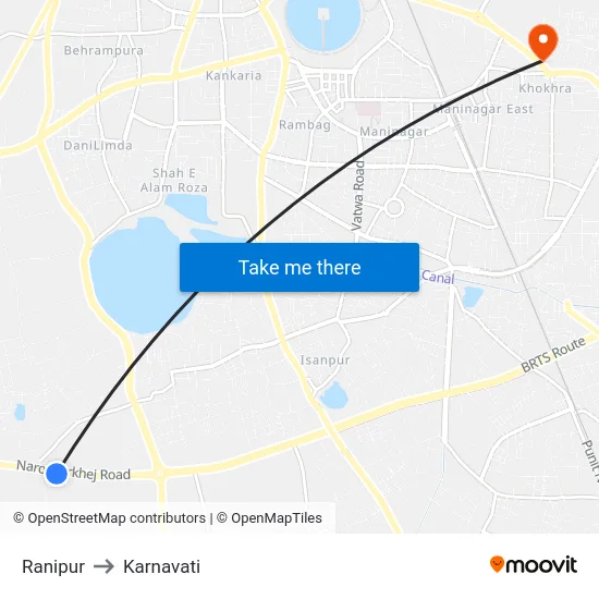 Ranipur to Karnavati map