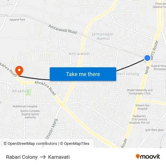 Rabari Colony to Karnavati map