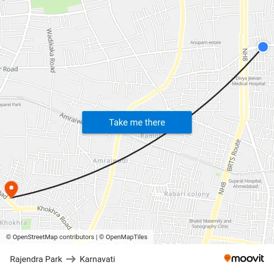 Rajendra Park to Karnavati map