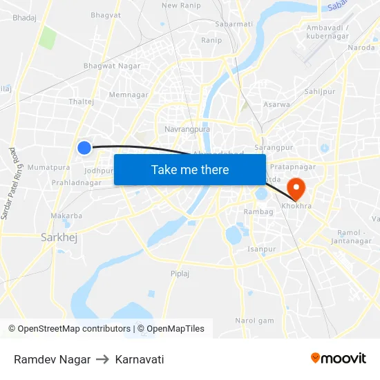 Ramdev Nagar to Karnavati map