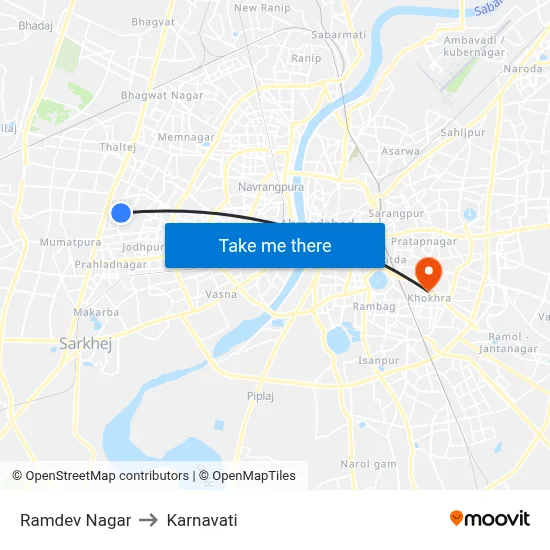 Ramdev Nagar to Karnavati map