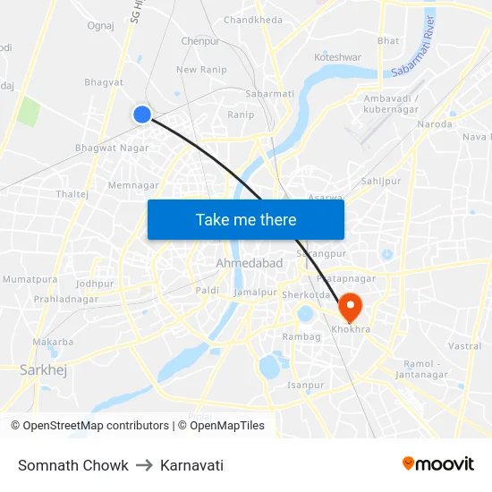 Somnath Chowk to Karnavati map