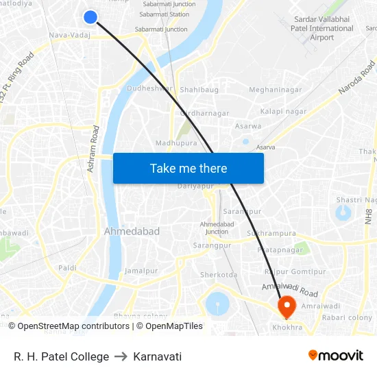 R. H. Patel College to Karnavati map