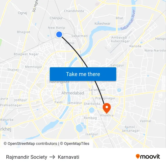 Rajmandir Society to Karnavati map