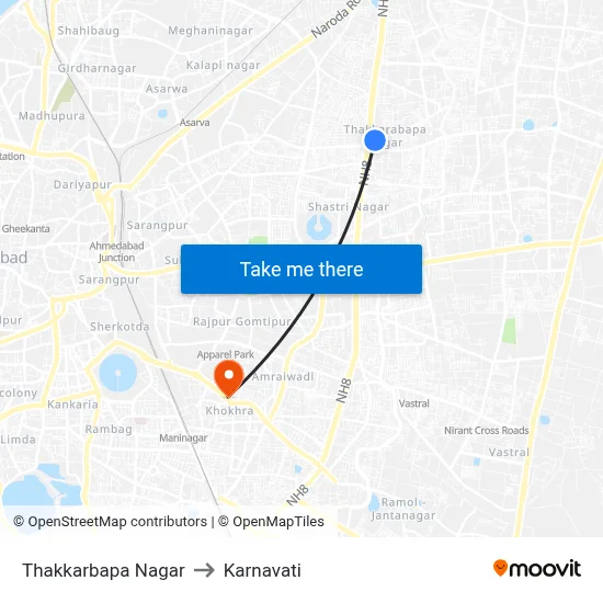 Thakkarbapa Nagar to Karnavati map