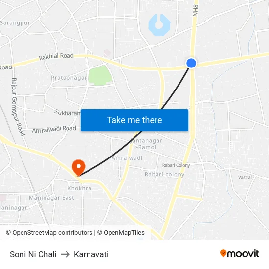 Soni Ni Chali to Karnavati map