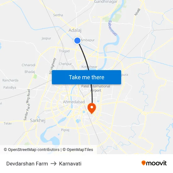 Devdarshan Farm to Karnavati map