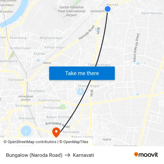 Bungalow (Naroda Road) to Karnavati map