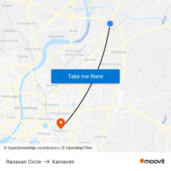 Ranasan Circle to Karnavati map