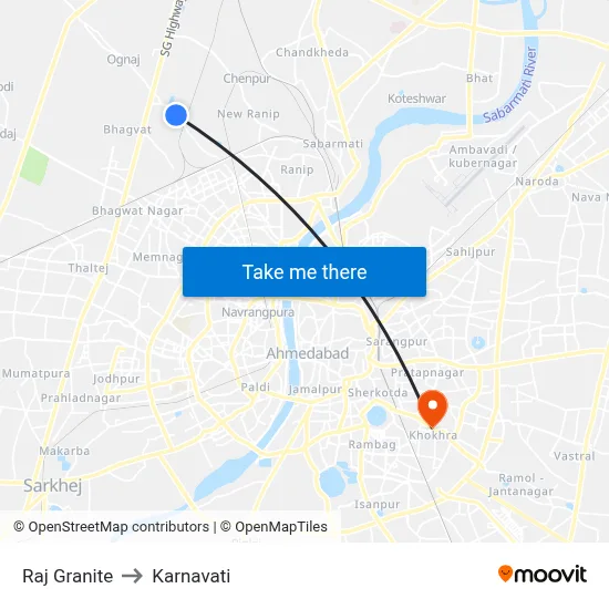 Raj Granite to Karnavati map