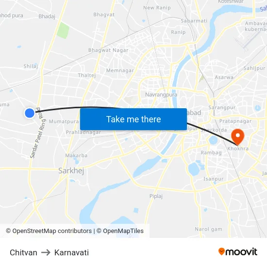 Chitvan to Karnavati map