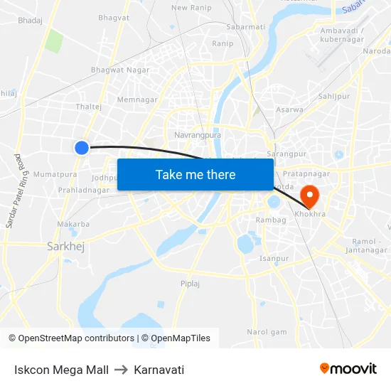 Iskcon Mega Mall to Karnavati map