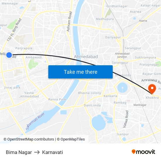 Bima Nagar to Karnavati map