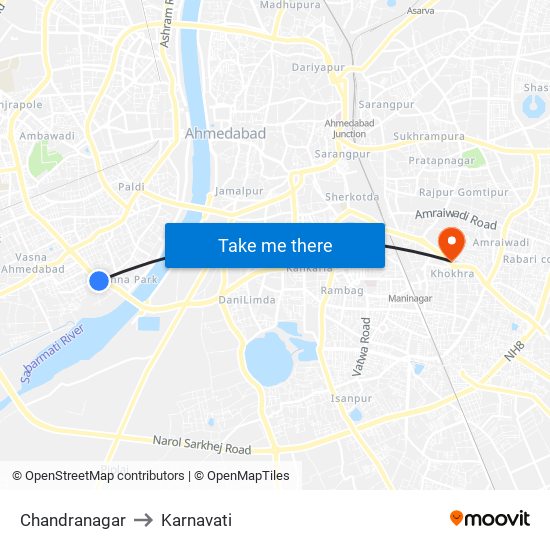 Chandranagar to Karnavati map