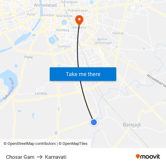 Chosar Gam to Karnavati map