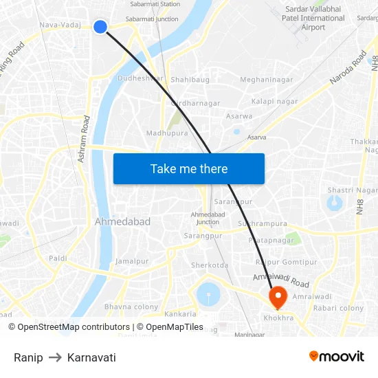 Ranip to Karnavati map