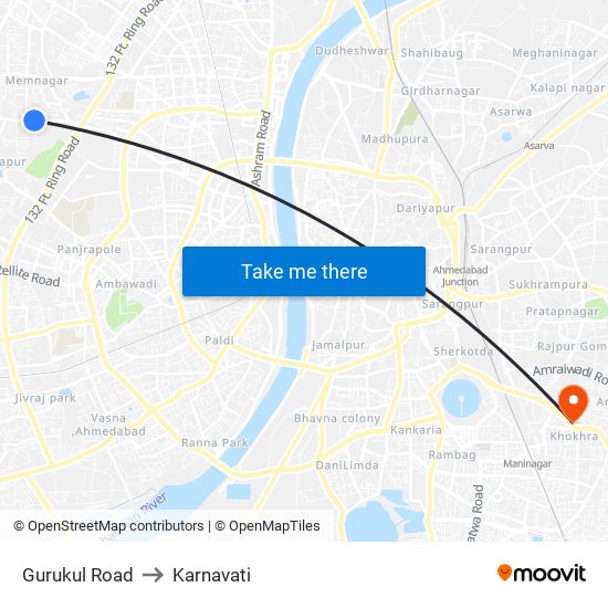 Gurukul Road to Karnavati map