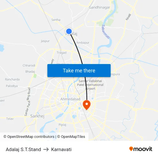 Kalol-Mehsana Cross Road to Karnavati map