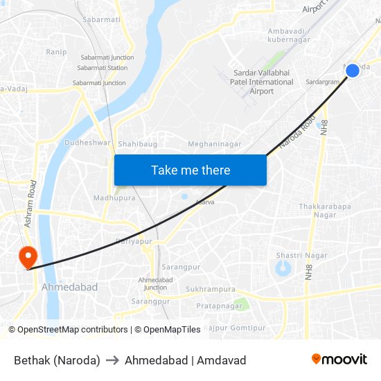 Bethak (Naroda) to Ahmedabad | Amdavad map