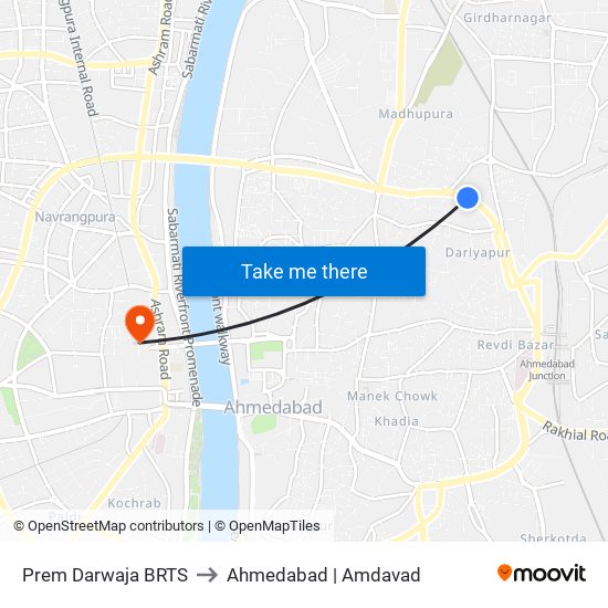 Prem Darwaja BRTS to Ahmedabad | Amdavad map