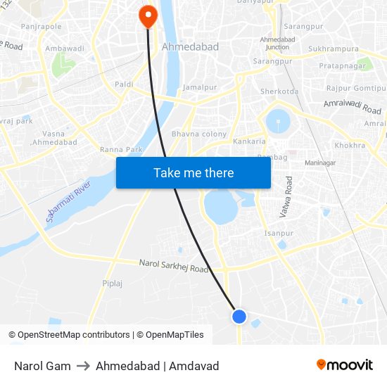 Narol Gam to Ahmedabad | Amdavad map