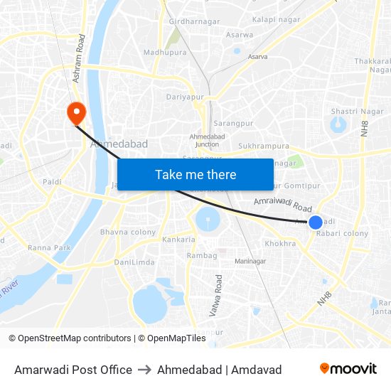 Amarwadi Post Office to Ahmedabad | Amdavad map