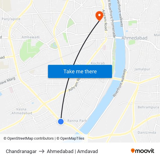 Chandranagar to Ahmedabad | Amdavad map