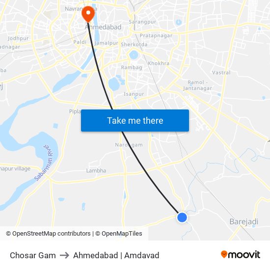 Chosar Gam to Ahmedabad | Amdavad map