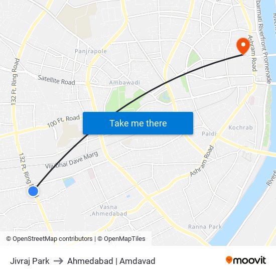 Jivraj Park to Ahmedabad | Amdavad map