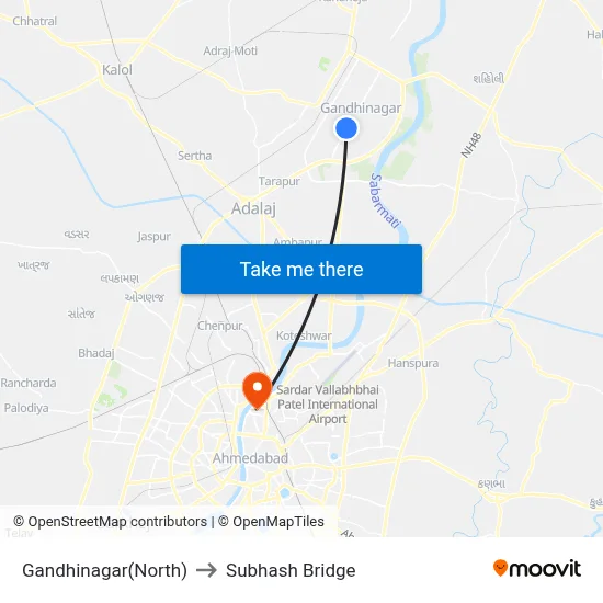 गांधीनगर(उत्तर) to सुभाष पुल map
